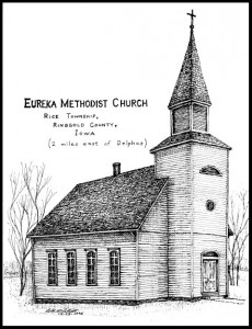 ink drawing of Eureka Methodist Church by Robert L. Elliott