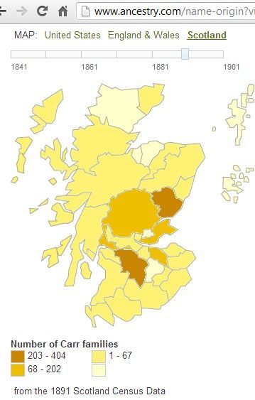 Carr surname distribution Scotland 1891