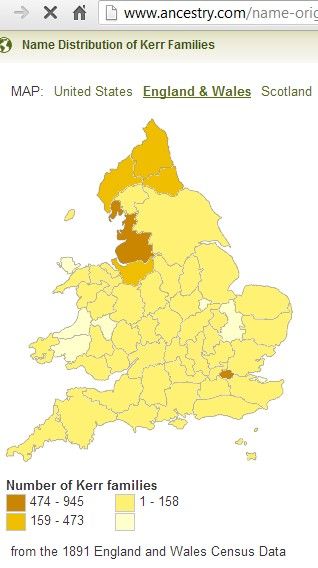 Kerr surname distribution England 1891