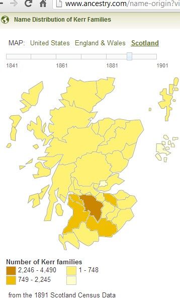 Kerr surname distribution Scotland 1891