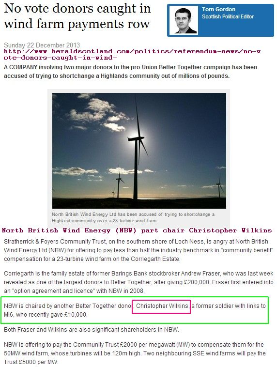 No vote donors caught in wind farm