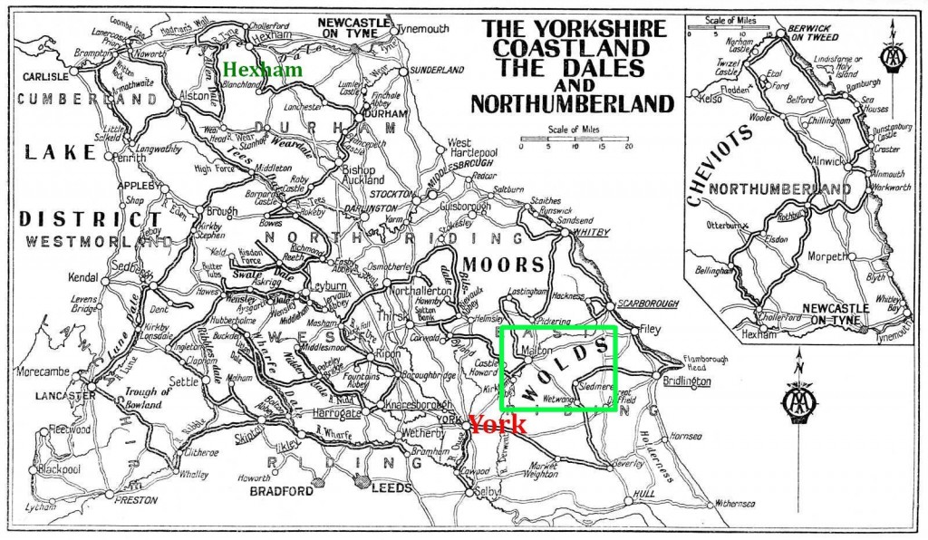 Map of The Yorkshire Coastland The Dales and Northumberland 1928