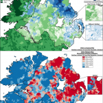 Ulster Scots-Gaelic language, and Catholic religion map