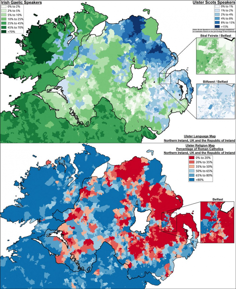 Ulster Scots-Gaelic Language, And Catholic Religion Map – Elwald