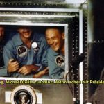 File of Apollo XI astronauts Armstrong, Collins, and Aldrin laugh with President Nixon aboard the USS Hornet