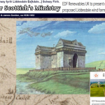 The Scottish Ministry’s EDF Renewables UK propose Liddesdale wind farm of Marie Stuart Queen of Scots Hermitage Castle